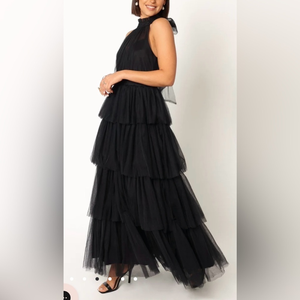 NWOT Petal and Pup Black FRANCES halter tulle tiered bow maxi dress sz M - Picture 4 of 9